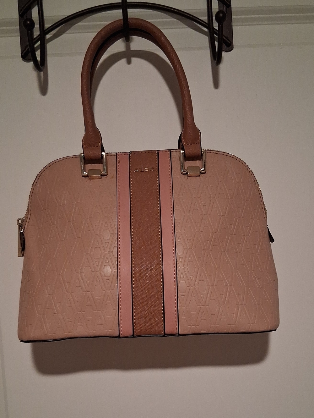 Aldo Pink Dome Satchel with Tan Trim
